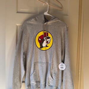 Buc-Ees Gray Hoodie with Cartoon Logo